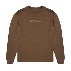 Eighty Eight ANTISOCIAL Embroidered Crewneck French Terry Sweater (Brown)